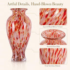 Red Hand Blown Glass Vase 11.8" Tall Beautiful Designer Flower Vase - Image 6