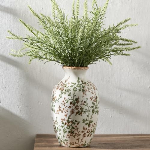 9.84 Inch Vintage Green and Beige Chinoiserie Floral Vase, Antique Rustic Ceramic Vase for Home Decor, Living Room, Bookshelf, Office, Entryway, Garden, Chinoiserie Decor, Tuscan Decor by PORCER