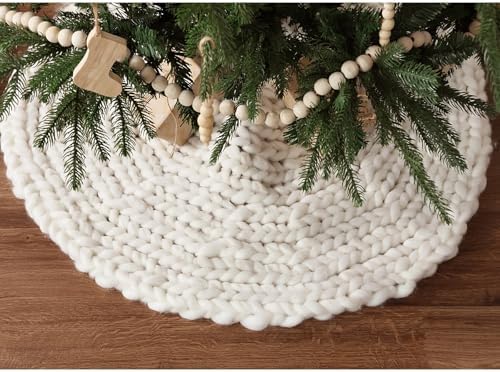 36 inch Christmas Tree Skirt: Chunky Knit Tree Skirt for 6ft Tree, Crochet Cream White Small Tree Skirt, Vintage Tree Skirts, Rustic Farmhouse Christmas Decorations - Image 3