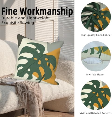 4 Pcs/Set Leaves Throw Pillow Covers Boho Spring Summer Watercolor Green Leaf Nature Botanical Plants Minimalist Linen Pillow Cases for Sofa Couch Outdoor Decorative, 24"x24" - Image 2