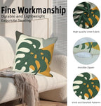 4 Pcs/Set Leaves Throw Pillow Covers Boho Spring Summer Watercolor Green Leaf Nature Botanical Plants Minimalist Linen Pillow Cases for Sofa Couch Outdoor Decorative, 26"x26" - Image 2