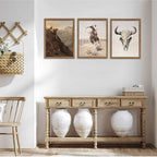 Western Cowboy Wall Art Set of 3, Vintage Southwestern Cowboy Wall Decor Paintings, Western Longhorn Bull Posters Prints Pictures for Bedroom Living Room Farmhouse Decor 12x16 Inch Wood Framed - Image 2