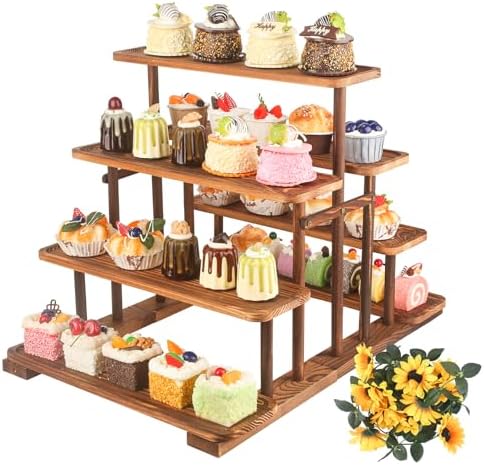 Wisreach 7 Tier Wooden Cupcake Stand & Towers Serving Trays for Party with Vine Decoration — Party Display Serving Ladder with Platter for Cake, Snacks — Perfect for Catering, Events & Centerpieces by Wisreach