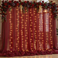 10x10ft Burgundy Tulle Backdrop Curtain with Lights String for Parites, Sheer Backdrop Curtains for Wedding Baby Shower Birthday Party Photo Shoot Decorations by Partisky