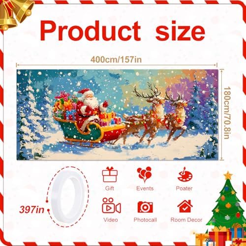 Christmas Garage Door Banner – Santa Claus with Sleigh & Reindeer Outdoor Decoration – 13×6 ft Holiday Garage Cover for Home, Yard, Party Decor - Image 2