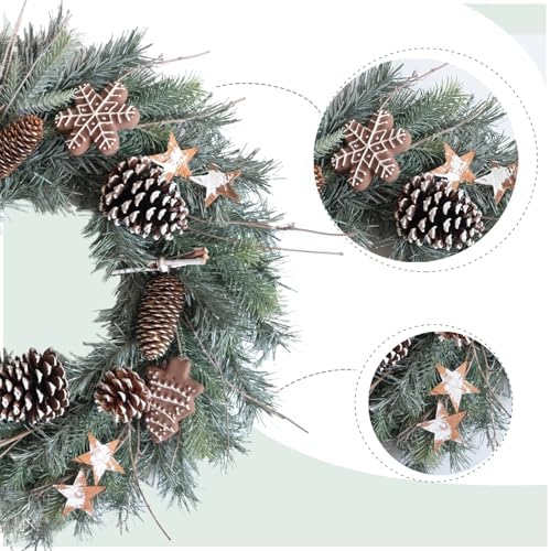 24 Inch Winter Christmas Frosted Pine Wreath for Front Door, Winter Wreath with Pine Cones Gingerbread Men Star for Indoor Outdoor, Winter Christmas Star Wreaths for Home Decor - Image 2