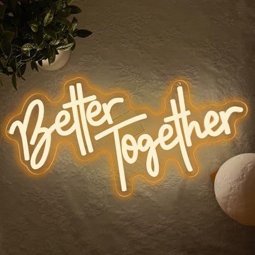 Better Together Neon Sign, Better Together Led Neon Light Signs for Wedding Bridal Shower Wall Decor Wedding Decotations for Backdrop Birthday Anniversary Party Dimmable USB Powered(16.9"*9.1") - Image 7