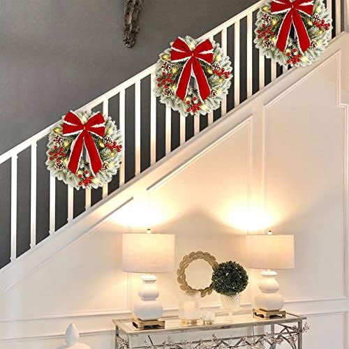 ATDAWN 3 Pcs Mini Christmas Wreath, 15 Inch Outdoor Lighted Christmas Wreath for Front Door, Xmas Wreath for Holiday Christmas Party Decorations - Image 6