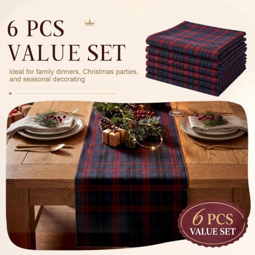 Fanfanwin 6 Pcs Tartan Plaid Table Runner 72x13 Inch Plaid Vintage Decoration, Table Runner for Home Dining Room Kitchen Decor Birthday Party Rustic Farmhouse Christmas Holiday Decor (Blue and Red) - Image 5
