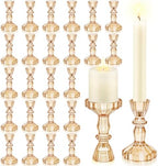 Sieral 24 Pcs Amber Taper Candle Holders 4'' Tall Candlestick Glass Holders Bulk Stripe Decorative Stand Wedding Stick Holder for Anniversary Party Dining Table Festival Decor by Sieral