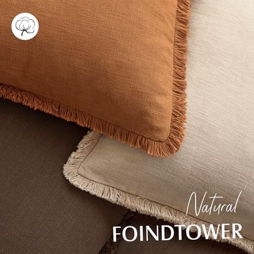 Foindtower Decorative Linen Fringe Throw Pillow Covers 22×22 Inch,Orange - Image 4