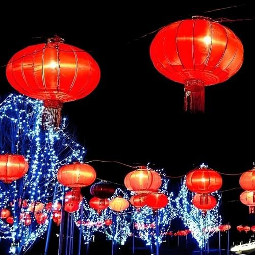 Silk Lantern Oriental, Round Red Lanterns, Large Silk Lantern with Golden Fu, Lunar New Year Decorations for Chinese New Year(Red,60# 2pcs) - Image 2