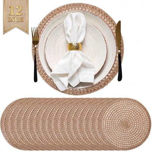 12 Inch Round Burlap Woven Placemat Set of 24 Boho Jute Charger by Gandeer