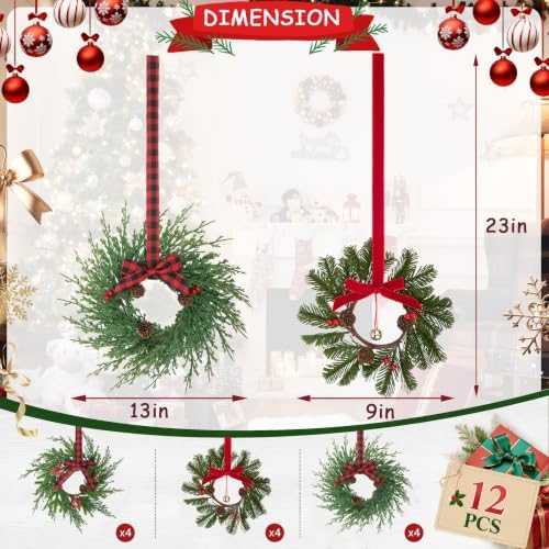 Ogrmar 12 Pack Mini Christmas Wreaths Small Holiday Cabinet Wreath Decor - Image 4
