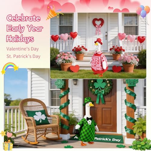 10 Set Porch Goose Outfits for 23" Lawn Goose Statue,All Seasons Goose Clothes Bundle with Valentine St Patrick Easter Spring Floral Raincoat Summer Patriotic Halloween Thanksgiving Christmas Costumes - Image 5