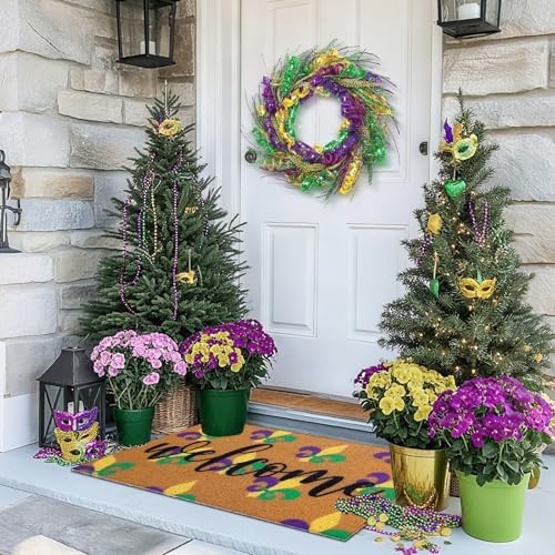 Tingjoo 2 Pcs Mardi Gras Welcome Door Mat and Wreath Set - Image 4