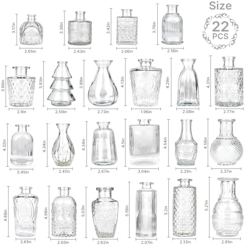 Clear Glass Bud Vase Set of 22 Pcs,Small Bud Vases in Bulk,Glass Crystal Flower Vases Table Centerpieces for Party Event Wedding Decor Baby Shower Decorations (Clear, 22 Pcs) - Image 2