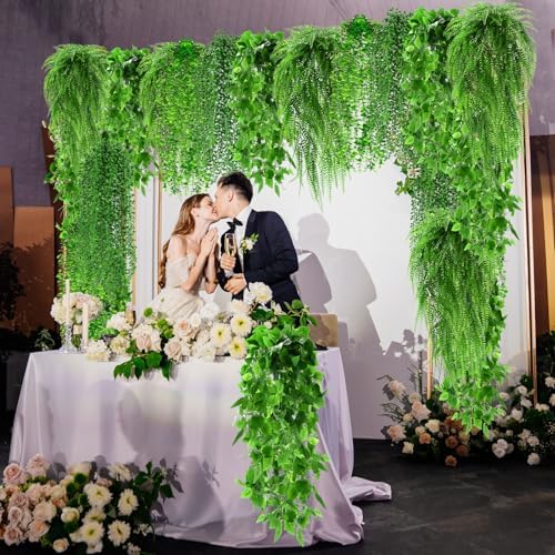 Daifunli 36 Pcs Artificial Hanging Plants Fake Hanging Ferns Plastic Fake Plants for Wall Room Garden Garland Indoor Outdoor Decor No Basket (Boston,Eucalyptus,Ivy Vine,String of Pearls) - Image 4