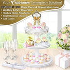 [3-in-1] Wooden Tiered Tray Stand - Beaded 3 Tiered Tray Decor Wood Cupcake Stand for Farmhouse Country Rustic Home - 3 Tier Stand [with 3 Changeable Handles] by Felt Creative Home Goods (White) - Image 6
