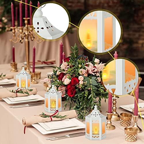 Hortsun 20 Pcs Mini Vintage Lanterns Decorative with LED Candle,White - Image 3