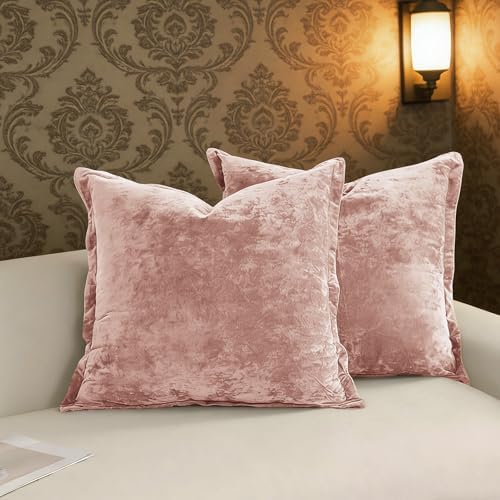 Greek Velvet Euro Sham Covers Set of 2 26x26 Luxury Soft Solid Pillow Covers for Living Room Bedroom Yard,Pink by LRRocaloca