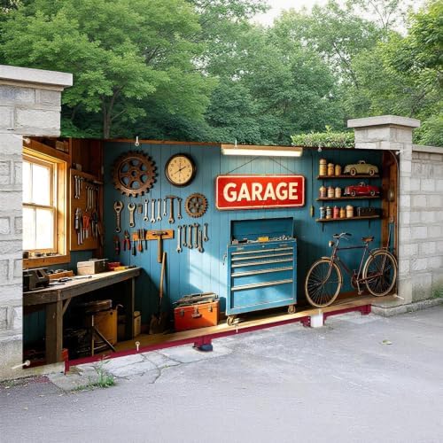 7x16FT Tool Room Garage Door Banner Vintage Garage Door Cover Garage Decoration - Image 5