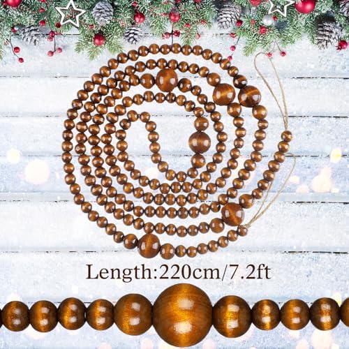 Bucherry 4 Pcs Christmas Wood Bead Garland 28.8 Feet, Coffee - Image 2