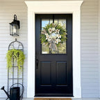 24 Inch Artificial Magnolia Wreath for Front Door – Farmhouse Boxwood Greenery Wreath with Buffalo Plaid Bow, Year-Round Rustic Home Wall Decor for Porch, Entryway, Living Room - Image 4