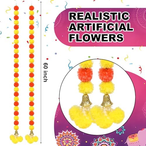 Bokon 121 Pcs Happy Diwali Decorations Diwali Party Tableware Set for 24 Guests Deepawali Lights Festival Tableware Tablecloth Banner Hanging Decorations Swirls Marigold Garland for India Deepawali - Image 5