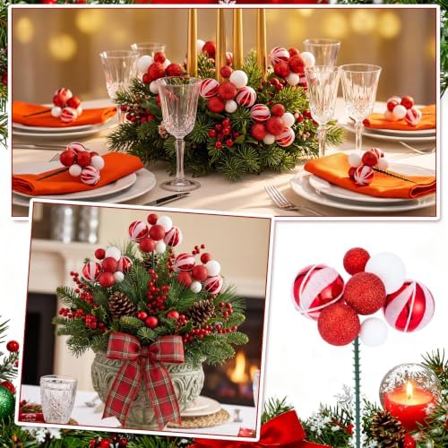 Daifunli 8 Pcs Red and White Peppermint Christmas Ball Tree Picks 7.87 Inch - Image 4
