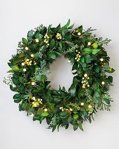 Balsam Hill Outdoor White Berry Cypress Christmas Wreath - Bright & Beautiful Front Door Wreath with Battery-Powered LED Globe Lights, 34" - Image 2