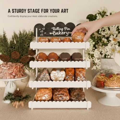 HOTCAN Wooden Cookie Display Stand with Chalkboard Sign for Bakers, Vendors, Craft Fairs | Pastry Display for Market Booths & Events | 4 Tiered Cookie Display for Muffins, Cakes, and Pastries (White) - Image 6