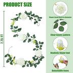 Sggvecsy 6Pcs 46.5Ft Artificial Rose Vine Fake Flower Garland Floral Garland Faux Silk Hanging Vine Rose Ivy Vines for Wedding Arch Party Wall Garden Ceremony Background Outdoor Decor (White) - Image 6
