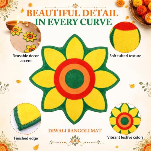 Dunzy 6 Pcs Diwali Rangoli Mat Varalakshmi Pooja Decoration, Yellow Mandala - Image 3