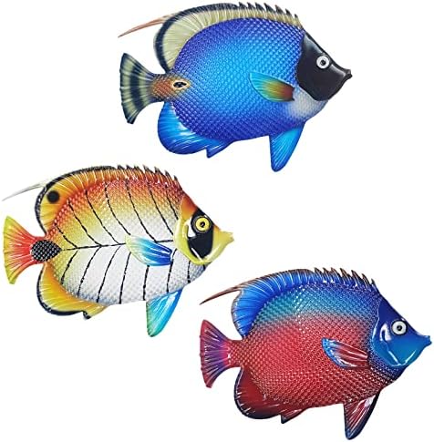 John's Studio Metal Fish Sea Wall Decor Outdoor Garden Hanging Art Sculptures Home Ocean Theme Decorations for Kitchen Bathroom and Pool - 3 PCS by JohnsStudio