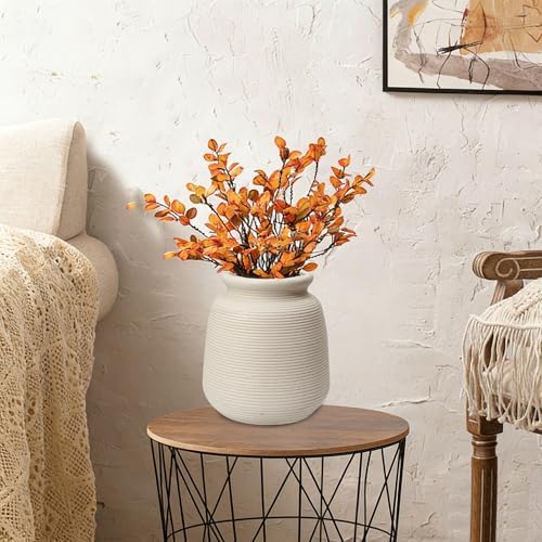 Ceramic Vase Set of 2 Ribbed Matte Rustic Farmhouse Decor - Image 7
