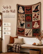 Halloween Tapestry Throw Blanket, Vintage Patchwork Woven Fringe Wall Decor (1set-130 * 160cm(51 * 63in)) - Image 3