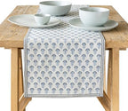 Over&Back 18x90 Hand-Blocked Printed Cotton Table Runner - Washable Table Runners for a Custom Home Decor Tablescape - Perfect for Coffee Table, Dinner Table, Living Room, and More - Blue Flower by overback