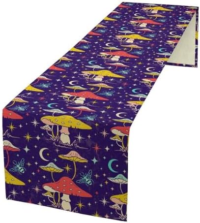 Color Mushroom Table Runner, Dreamy Enchanted Forest Mushrooms Butterflies Moon Stars A Magical Fairy Tale for Daily Home Party Decor 13x120in by Unknown