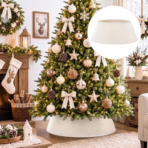 Skylety Creamy White Velvet Christmas Tree Collar 24‘’ Tree Base Cover - Image 6