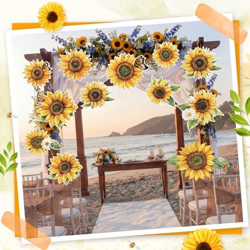 RattanView 12 Pcs Large Outdoor Sunflower Party Decor Hanging Summer Decorations Tree Ornaments Plastic Flower Tags with String Outdoor Lawn Yard for Sunflower Baby Shower Garden Decor - Image 4