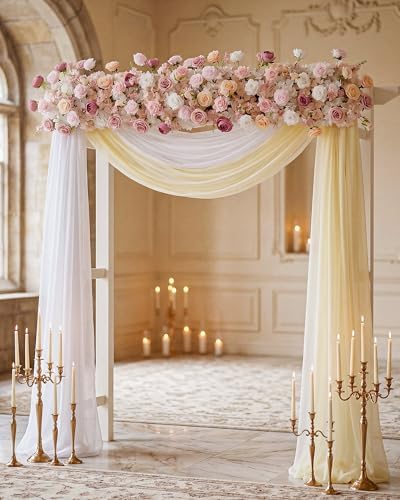 72inch Aisle Flower Garland with Chiffon Sheer Drape, Pastel Pink & White Rose with Sakura Artificial Flowers, Floral Runner for Wedding Arch, Backdrop, Reception Table Decor, Ceremony Pathway - Image 2
