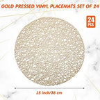 Sieral 24 Packs Round Placemats 15 Inch Hollow Out Pressed Vinyl,Gold - Image 2