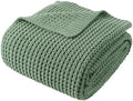 Sage Green Waffle Knit Throw Blanket for Couch, Chenille Blanket 60x80 in by BunnikinsClover