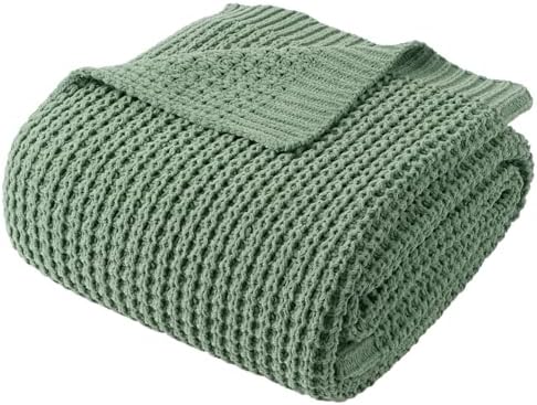 Sage Green Waffle Knit Throw Blanket for Couch, Chenille Blanket 60x80 in by BunnikinsClover