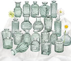 Green Glass Bud Vase Set of 22, Small Vases for Flowers, Clear Glass Vases for Centerpieces, Mini Bud Vases in Bulk Rustic Wedding Decorations, Centerpieces, Vintage Look Home Table Flower Decor by KAMJUNTAR