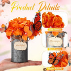 Mimorou 12 Set Fall Thanksgiving Table Centerpiece with Vintage Metal Vases Faux Fall Table Artificial Floral Centerpiece with 3D Butterfly for Autumn Harvest Farmhouse Home Decor (Retro Colors) - Image 3