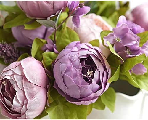 FiveSeasonStuff Dusty Purple & Greenery Artificial Peony Set of 2 - Image 3