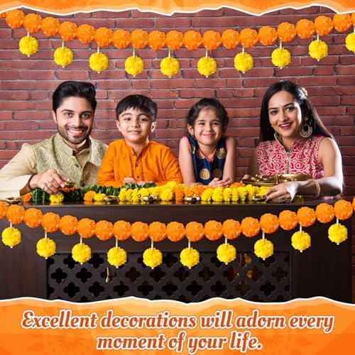 Riceshoot 3 Pcs Marigold Garland 4.6 ft for Day of The Dead Decor, Orange - Image 5