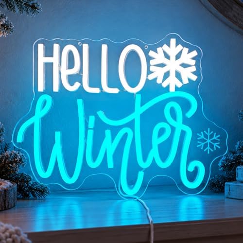 Hello Winter Neon Signs for Wall Decor Snowflake Neon Light Sign Hello Winter Signs Dimmable Hello Winter Led Signs for Bedroom Wall Home Christmas Winterly Party Decor Gift by FuugZze